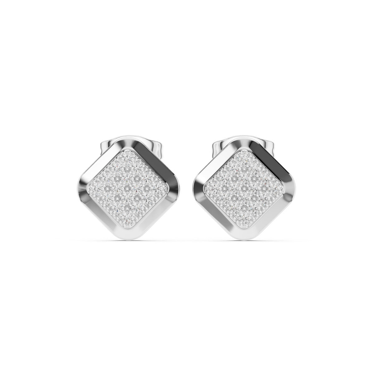 Cushion Pave Plate Diamond Stud Earrings
