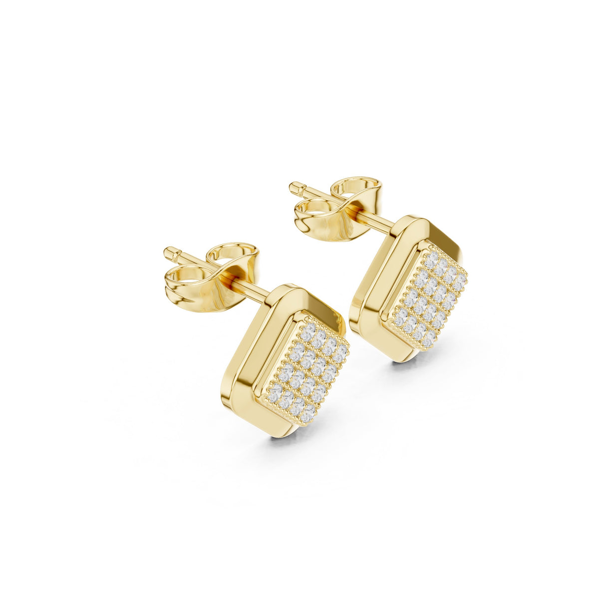 Cushion Pave Plate Diamond Stud Earrings