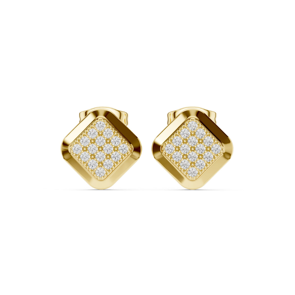 Cushion Pave Plate Diamond Stud Earrings