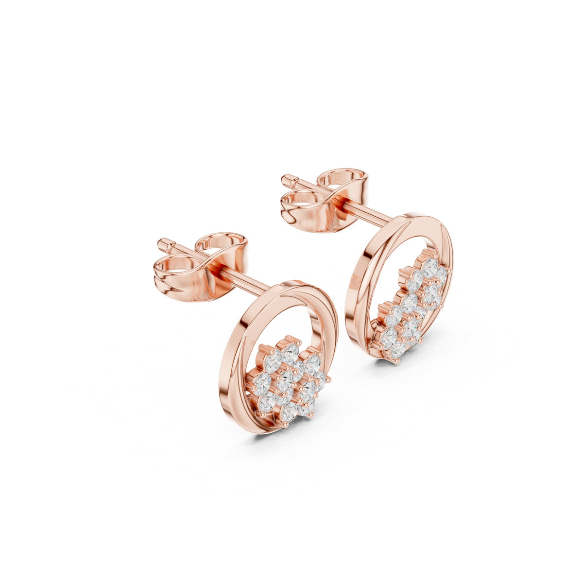 Open Circle Flower Cluster Diamond Stud Earrings