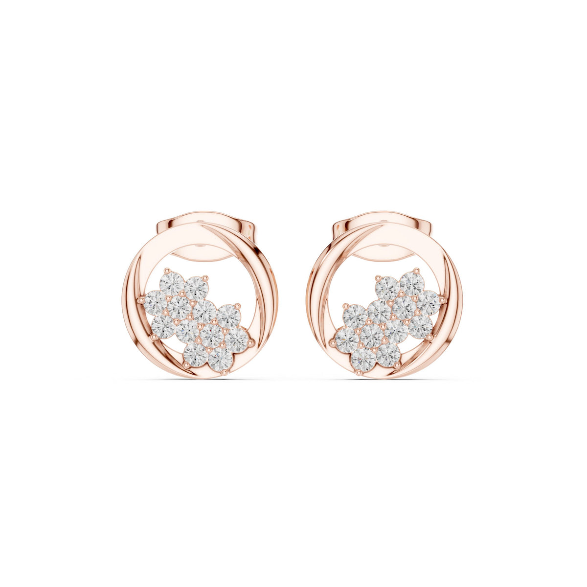 Open Circle Flower Cluster Diamond Stud Earrings