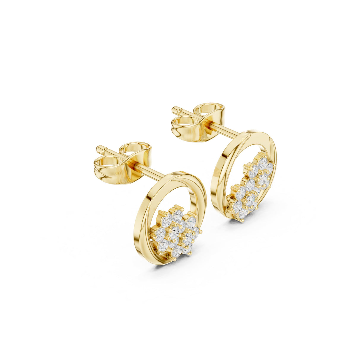 Open Circle Flower Cluster Diamond Stud Earrings