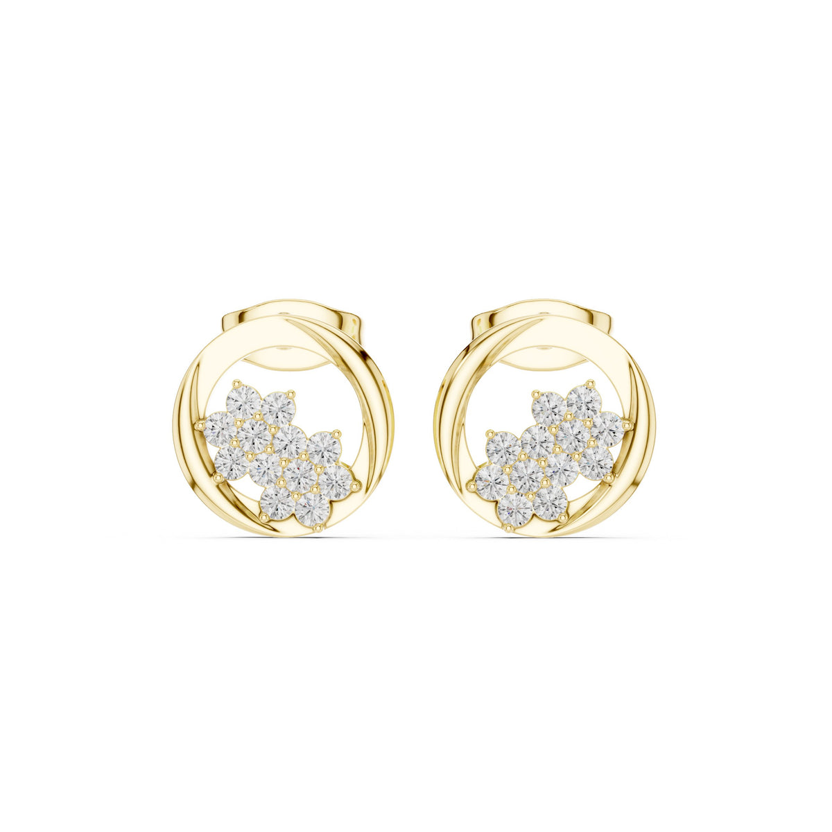 Open Circle Flower Cluster Diamond Stud Earrings