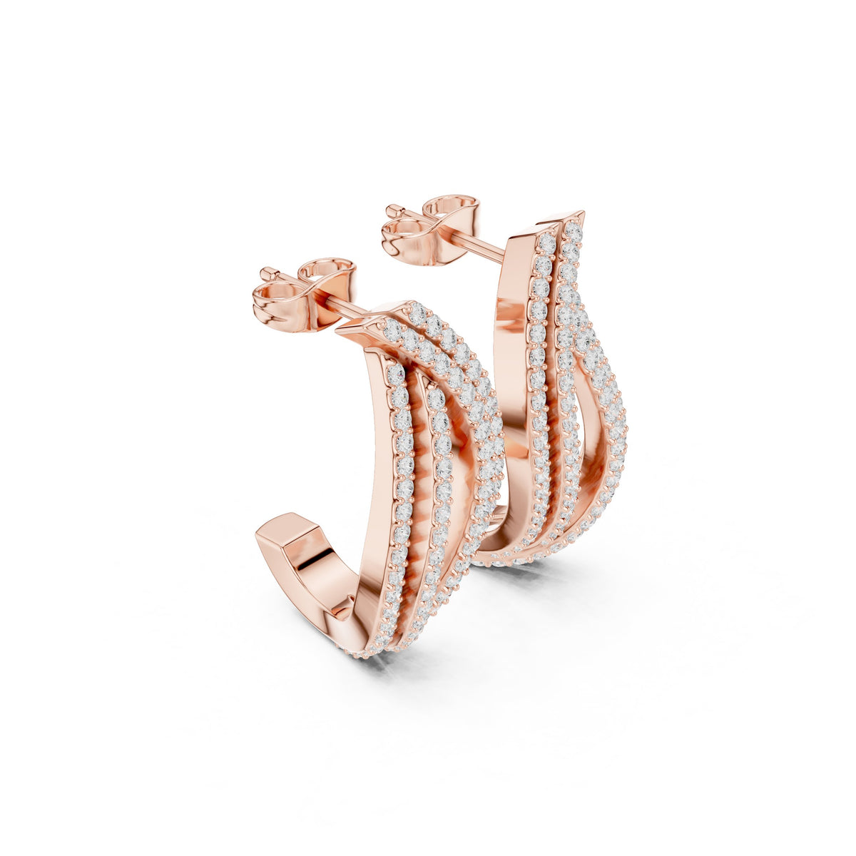 أقراط حلقية متموّجة بصفّين من ألماس الباڤيه in Rose Gold - VYKA Diamonds