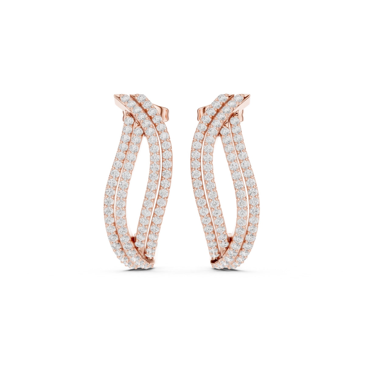 أقراط حلقية متموّجة بصفّين من ألماس الباڤيه in Rose Gold - VYKA Diamonds