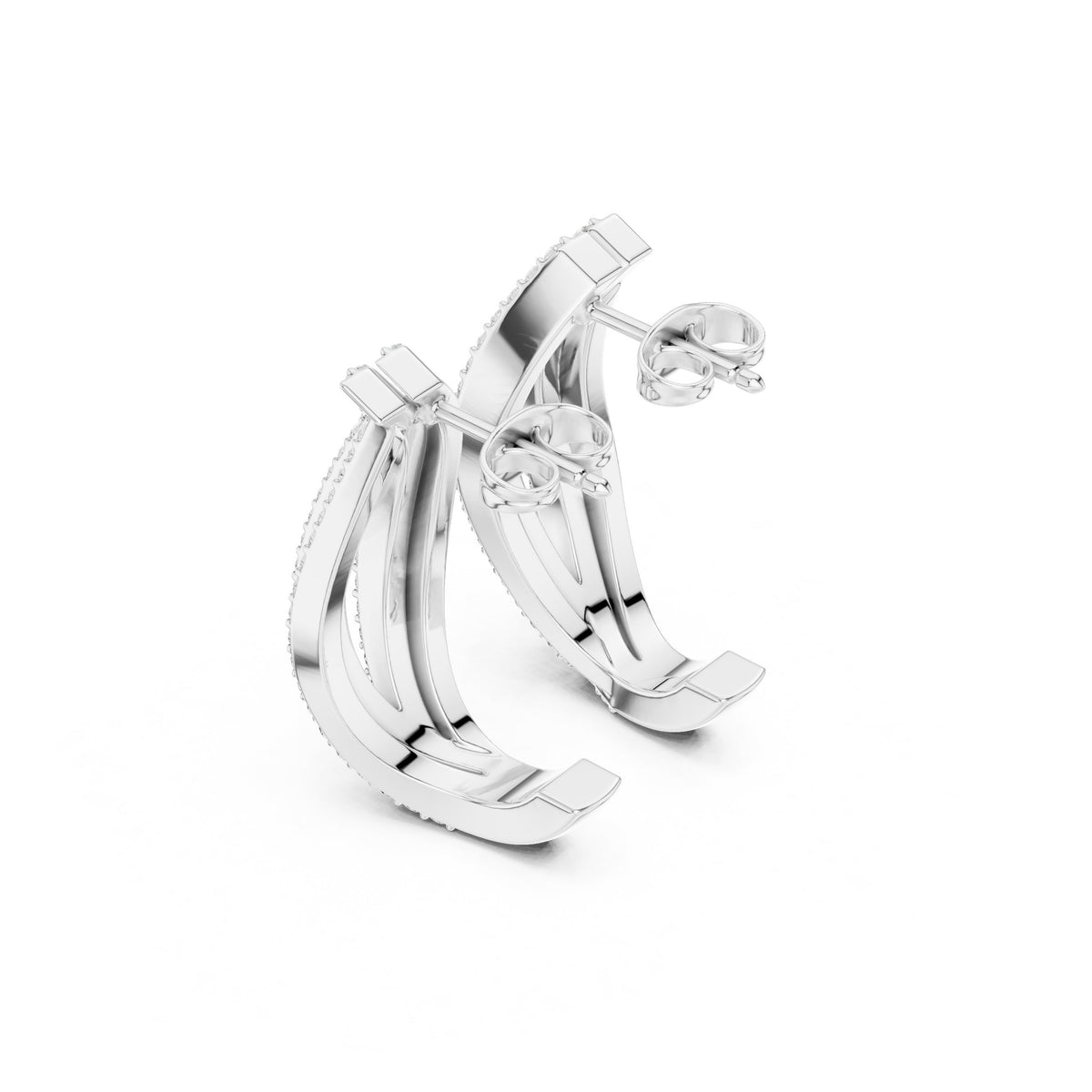 Wave Double Row Pave Diamond Hoop Earrings