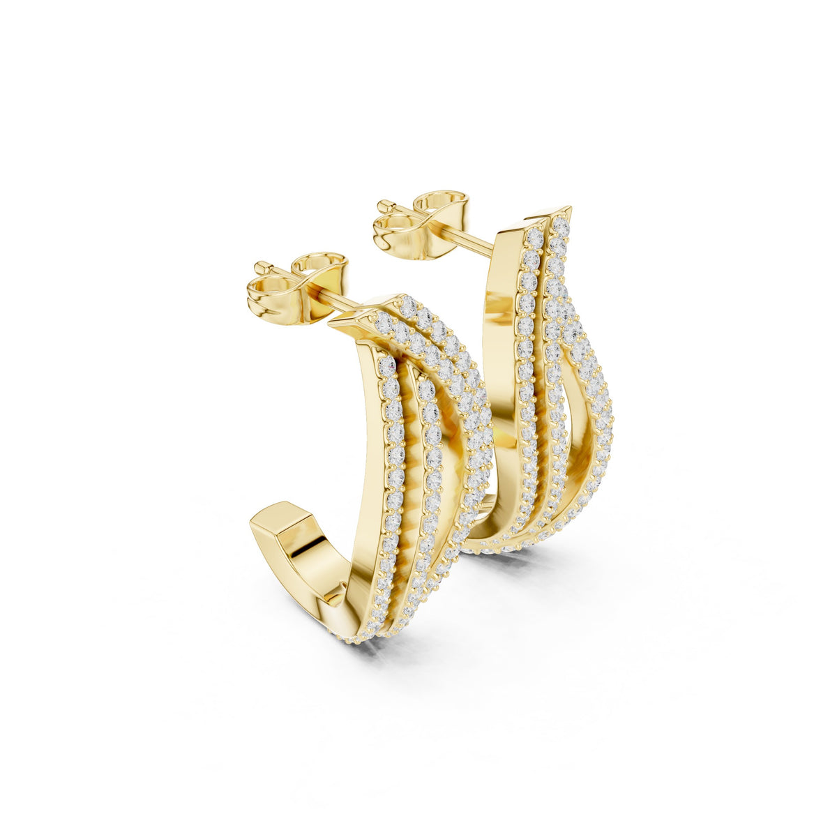 Wave Double Row Pave Diamond Hoop Earrings