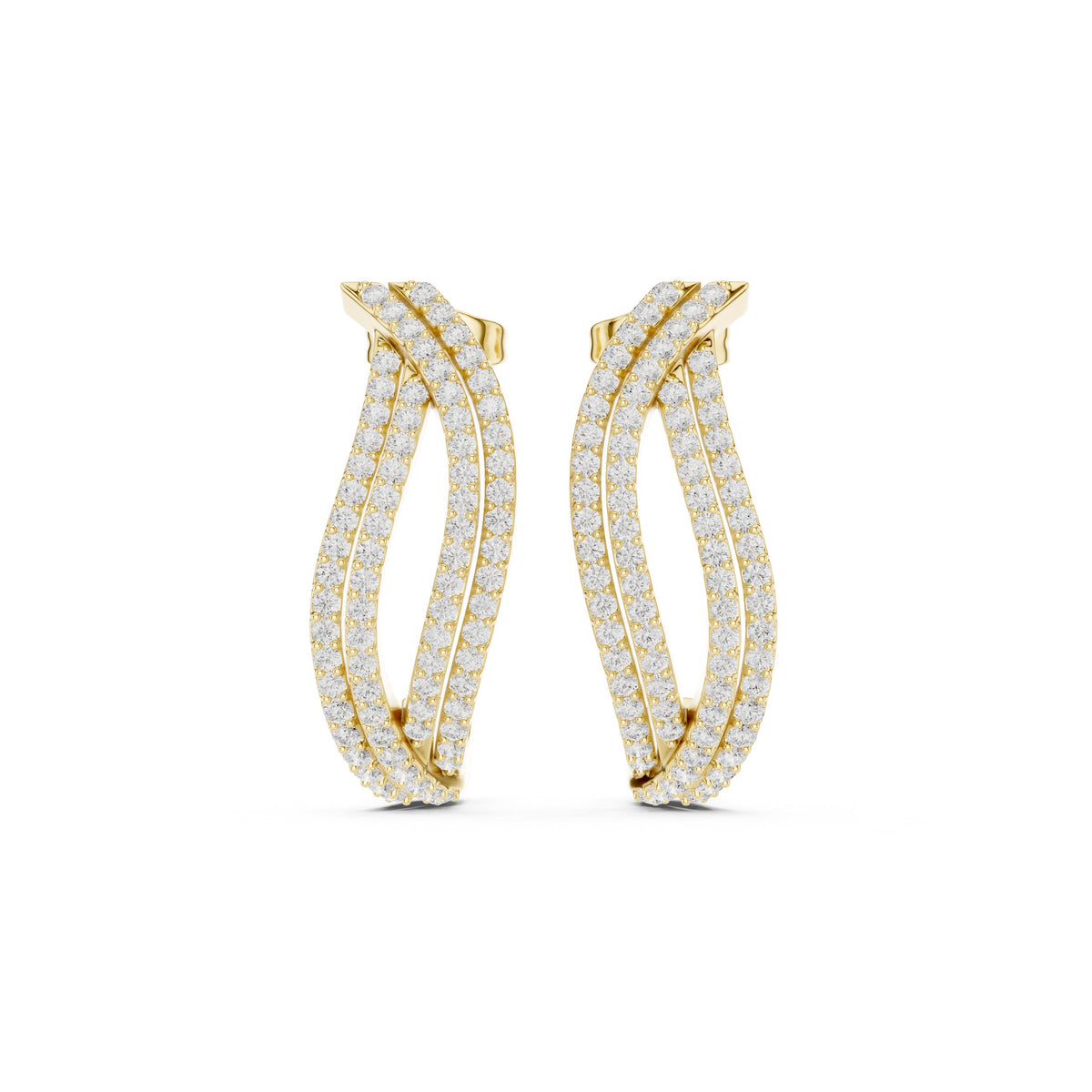 أقراط حلقية متموّجة بصفّين من ألماس الباڤيه in Yellow Gold - VYKA Diamonds