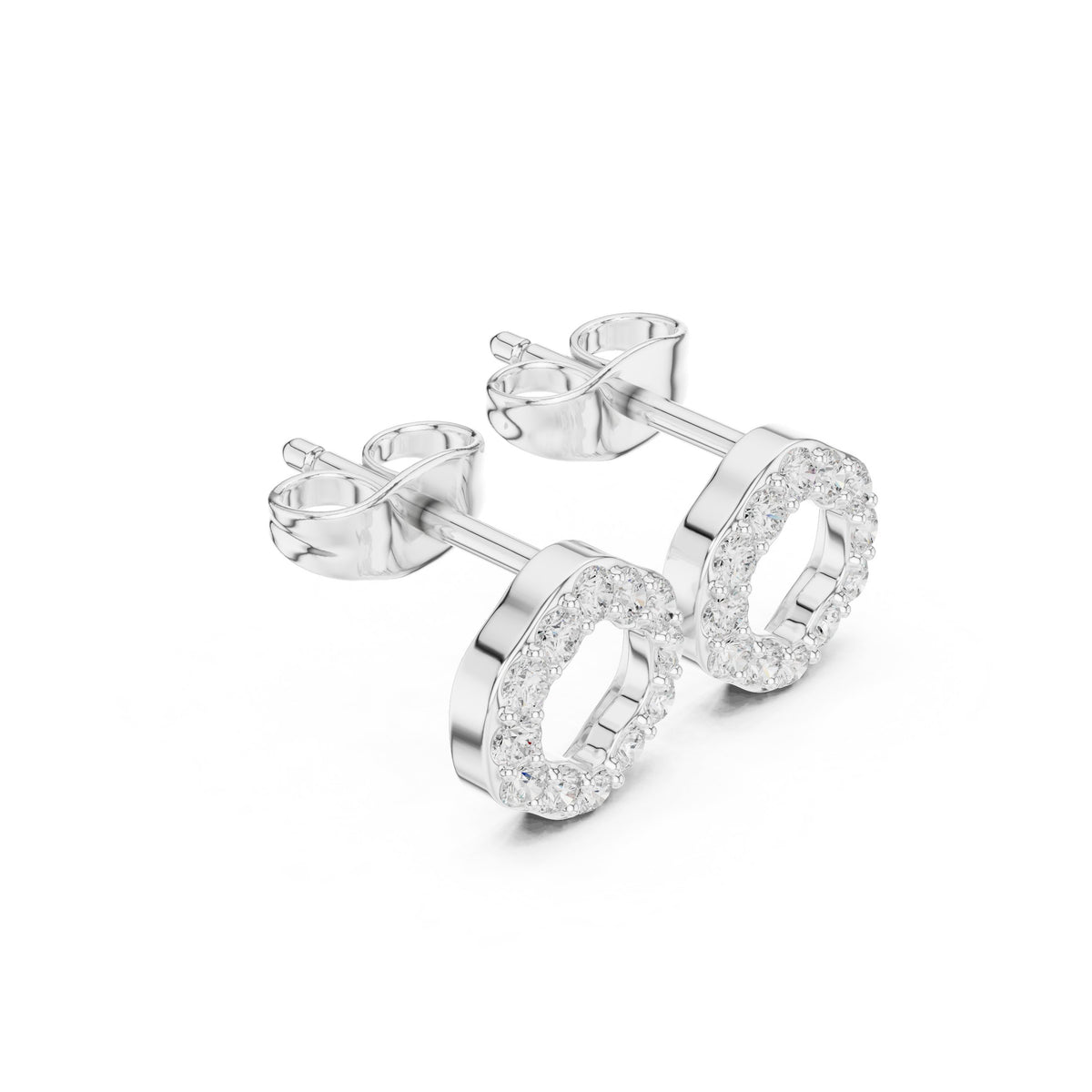 Open Circle Pave Diamond Stud Earrings in White Gold - VYKA Diamonds