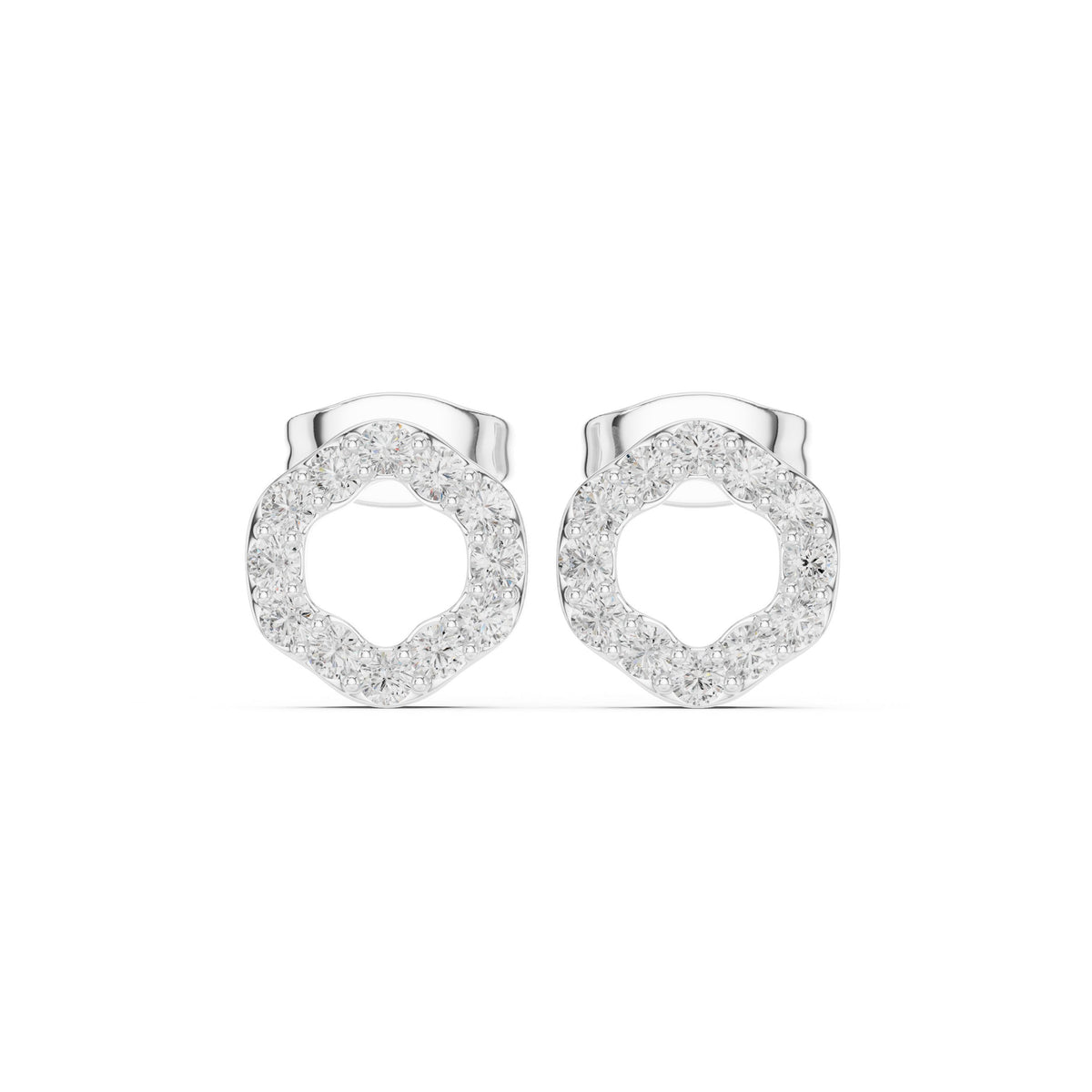 Open Circle Pave Diamond Stud Earrings in White Gold - VYKA Diamonds