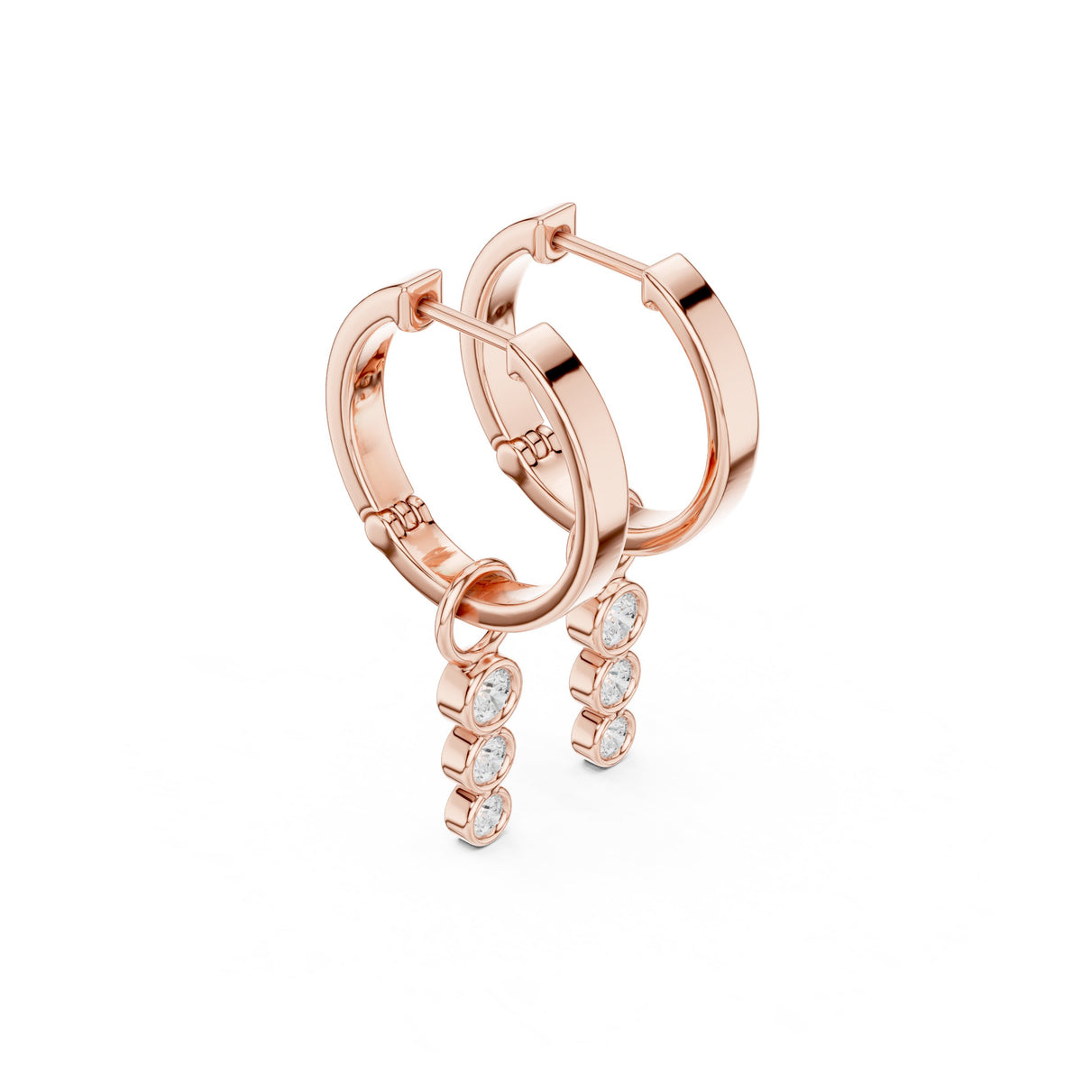 Three Bezel Drop Diamond Huggie Earrings