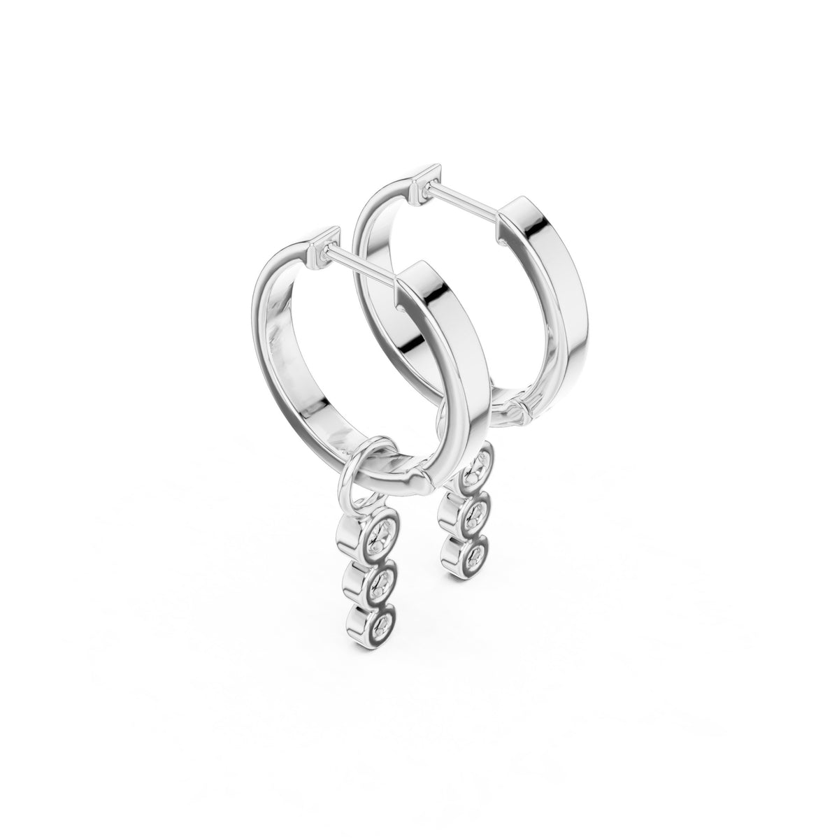 Three Bezel Drop Diamond Huggie Earrings