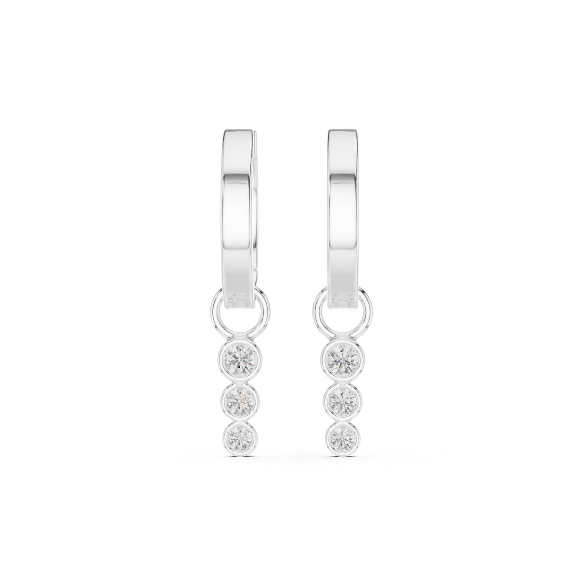 Three Bezel Drop Diamond Huggie Earrings