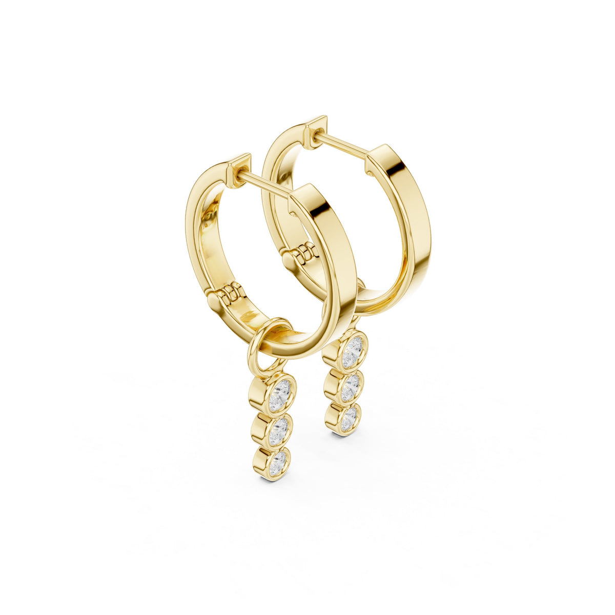 Three Bezel Drop Diamond Huggie Earrings