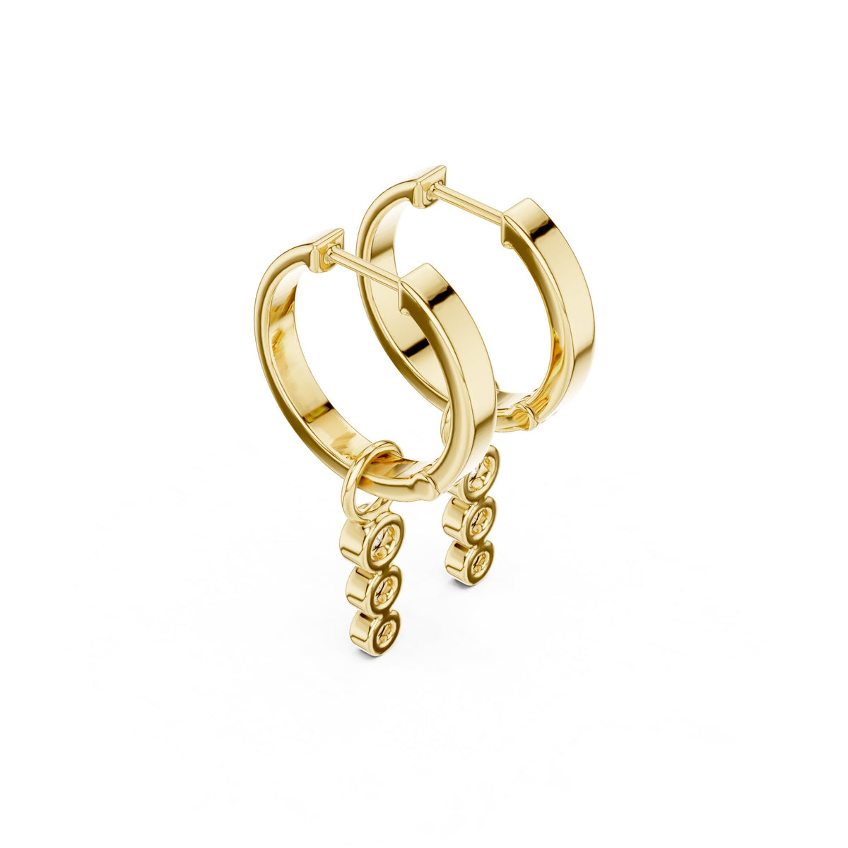 Three Bezel Drop Diamond Huggie Earrings