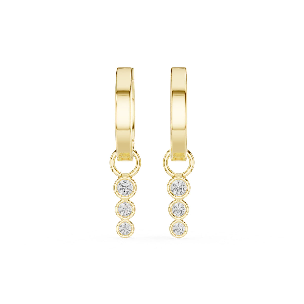 أقراط حلقية صغيرة متدلّية بثلاث ألماسات بإطار محيط in Yellow Gold - VYKA Diamonds