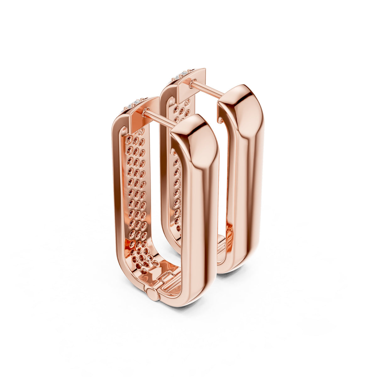 Elongated Pave Rectangle Hoop Diamond Earrings