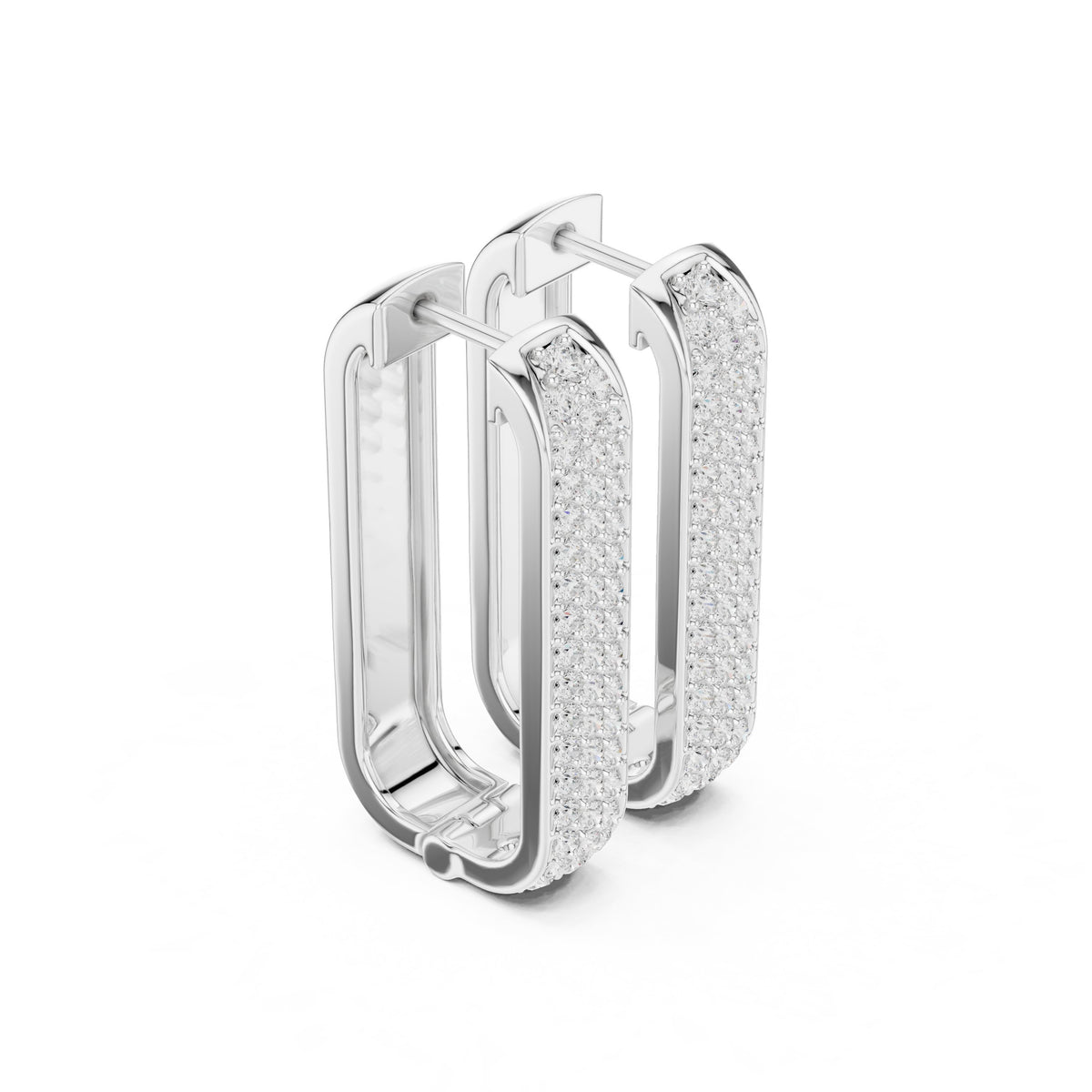 Elongated Pave Rectangle Hoop Diamond Earrings