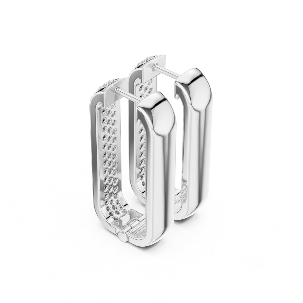 Elongated Pave Rectangle Hoop Diamond Earrings