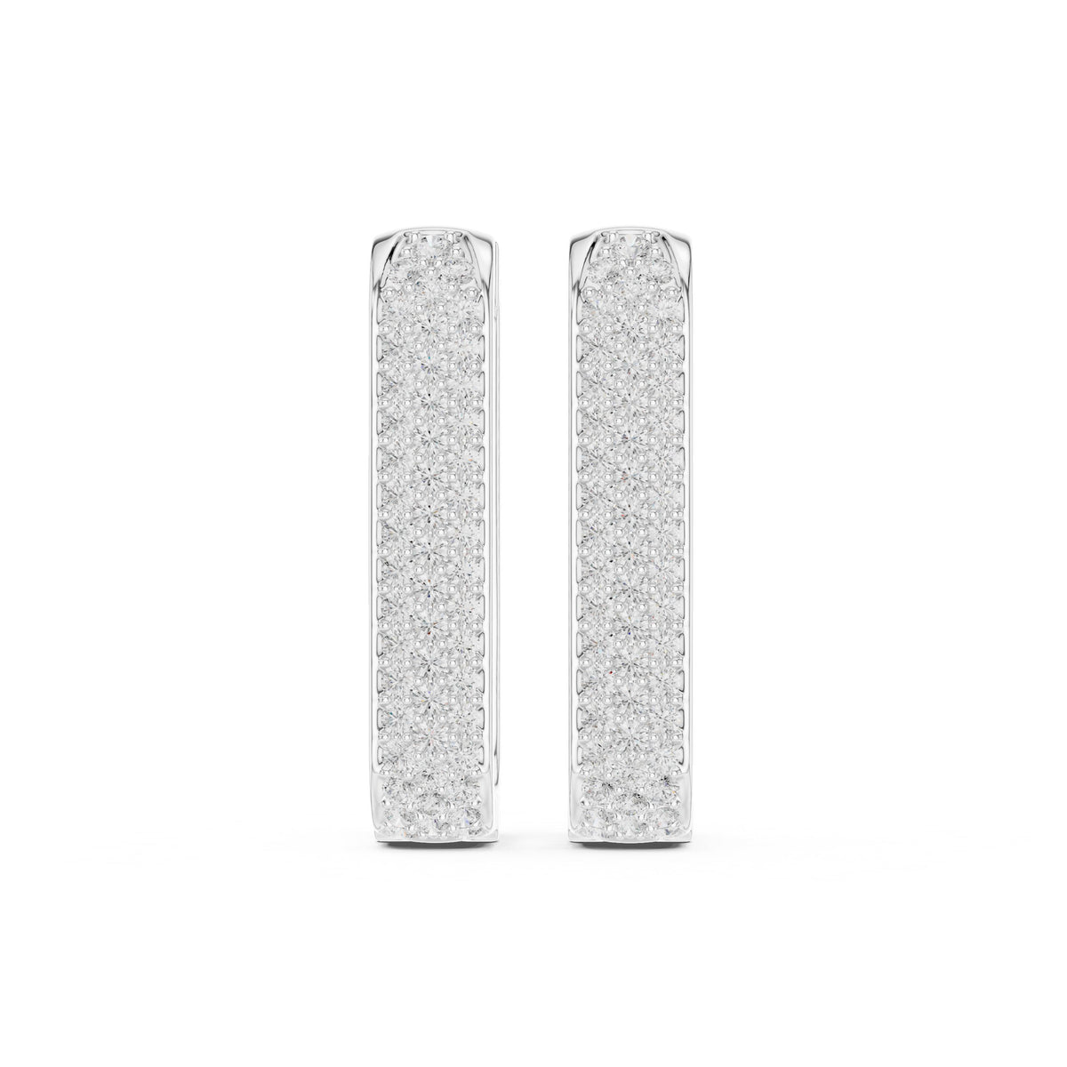 أقراط حلقية مستطيلة ممتدة بألماس باڤيه in White Gold - VYKA Diamonds