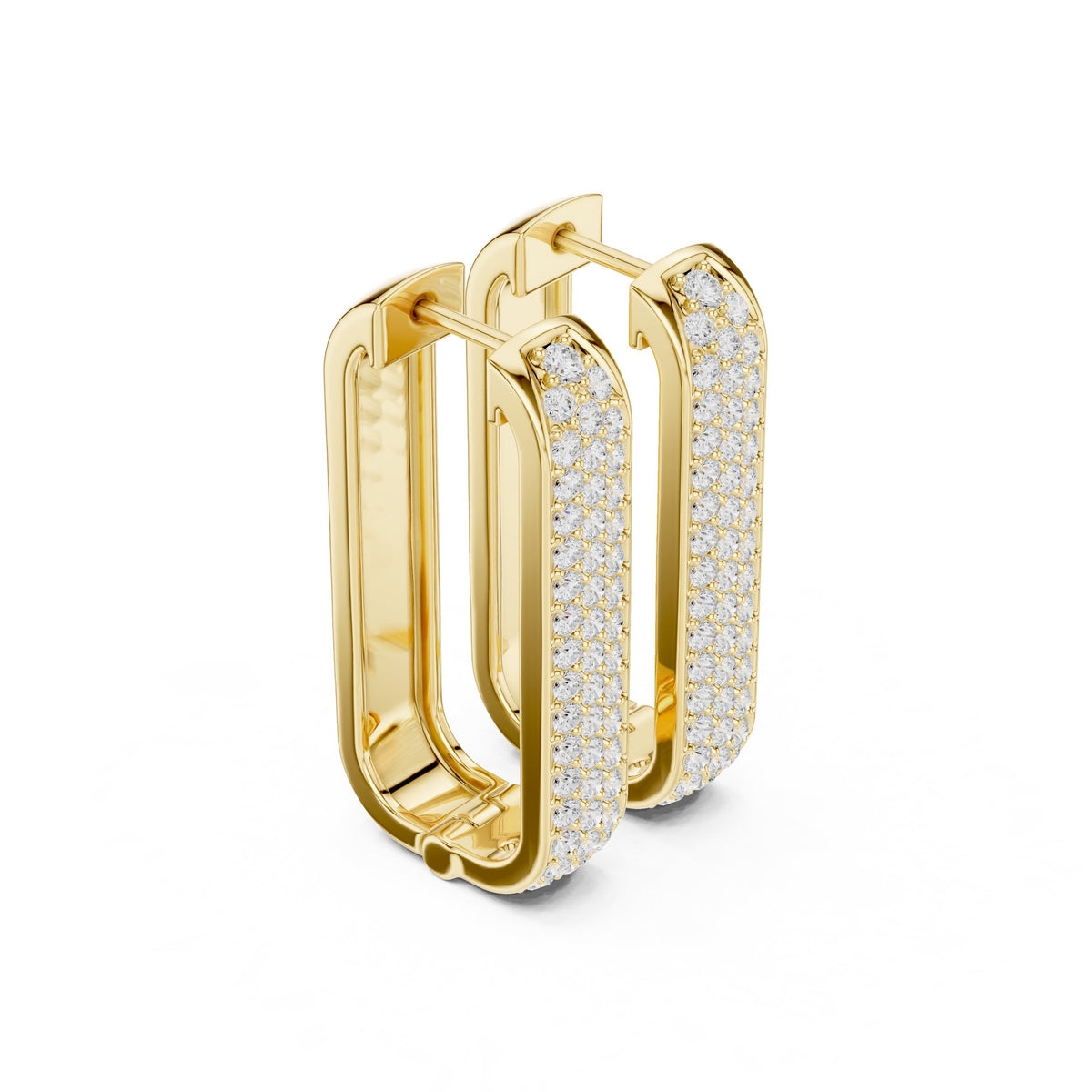 Elongated Pave Rectangle Hoop Diamond Earrings