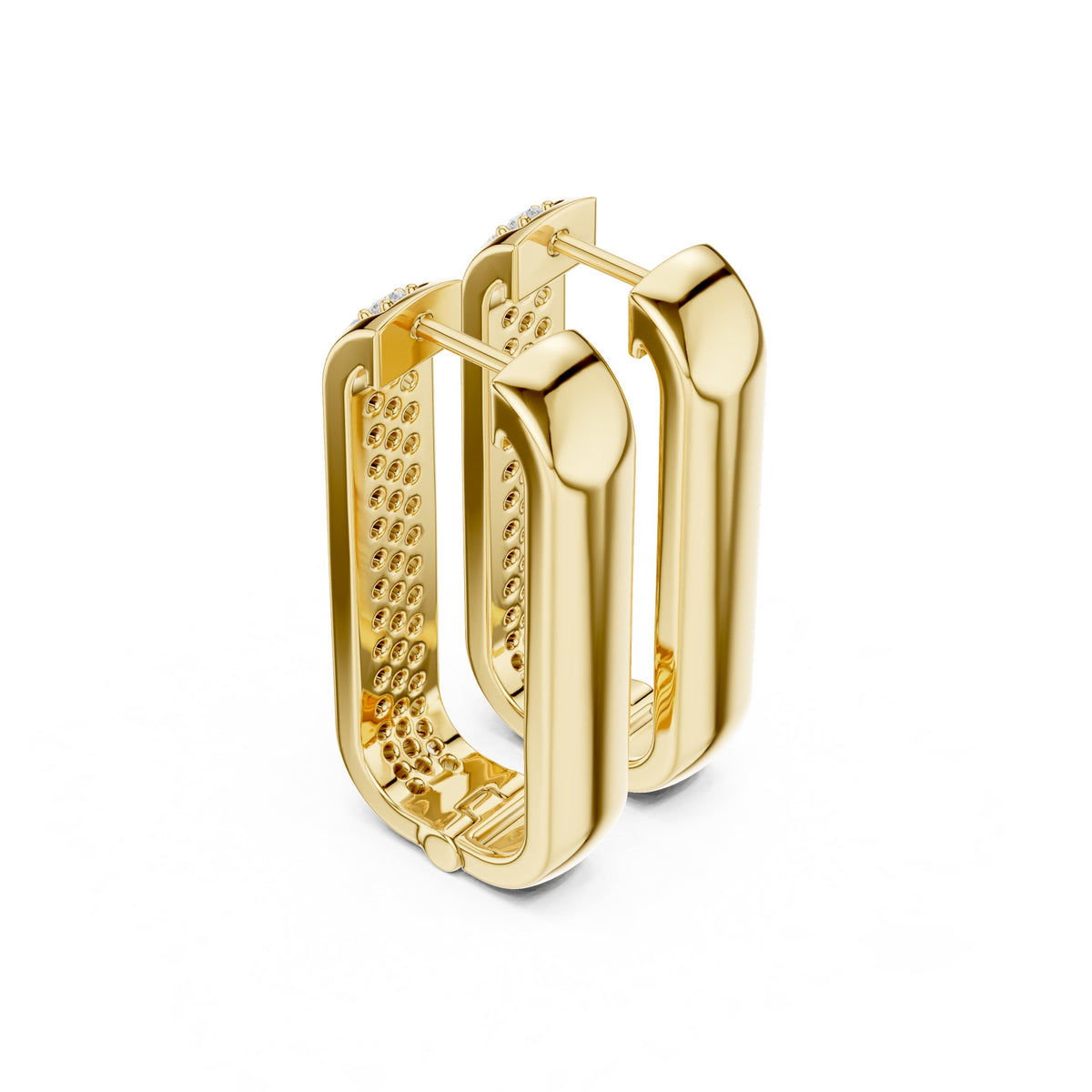 Elongated Pave Rectangle Hoop Diamond Earrings