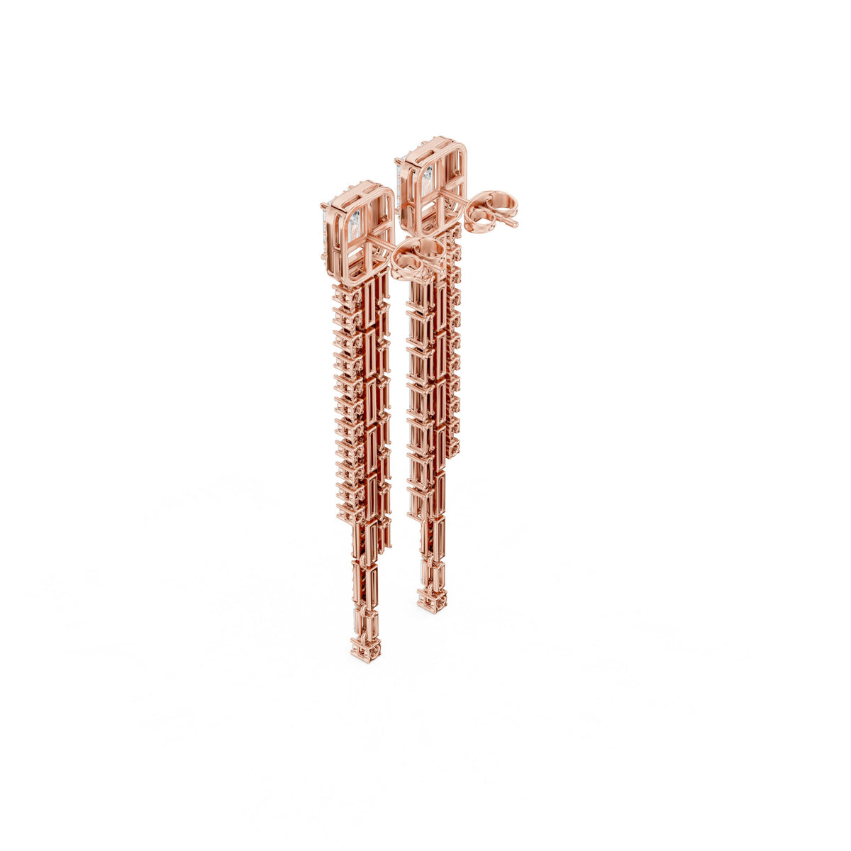 Emerald Cut Tassel Diamond Drop Earrings