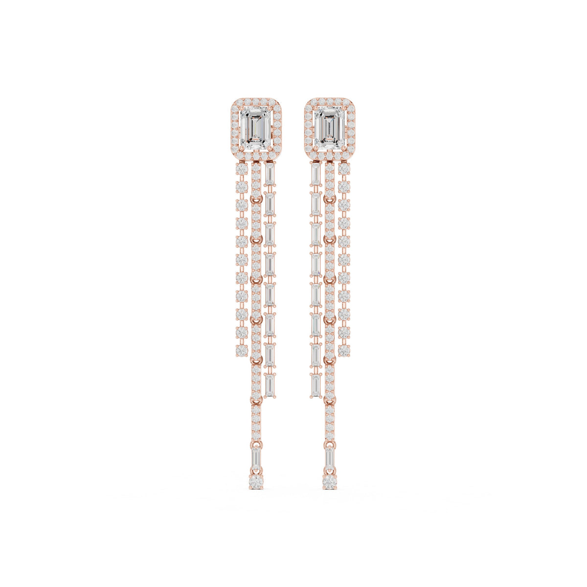 Emerald Cut Tassel Diamond Drop Earrings
