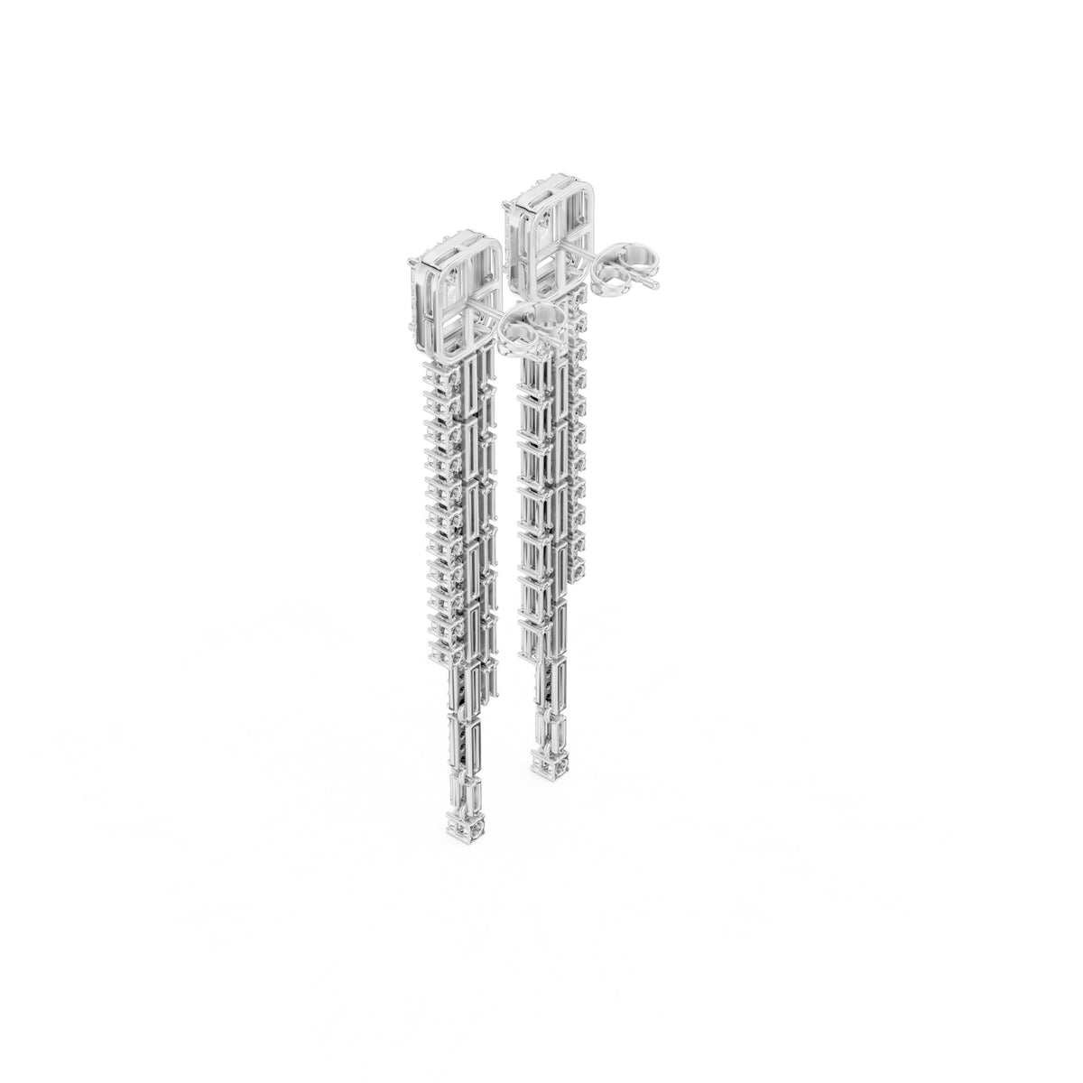Emerald Cut Tassel Diamond Drop Earrings