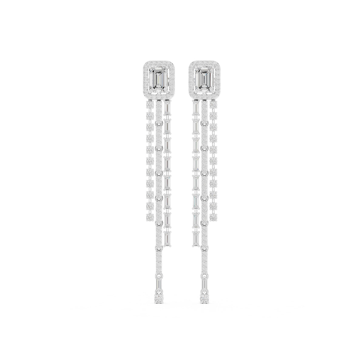 Emerald Cut Tassel Diamond Drop Earrings