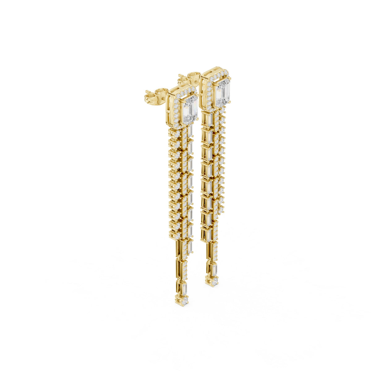 Emerald Cut Tassel Diamond Drop Earrings