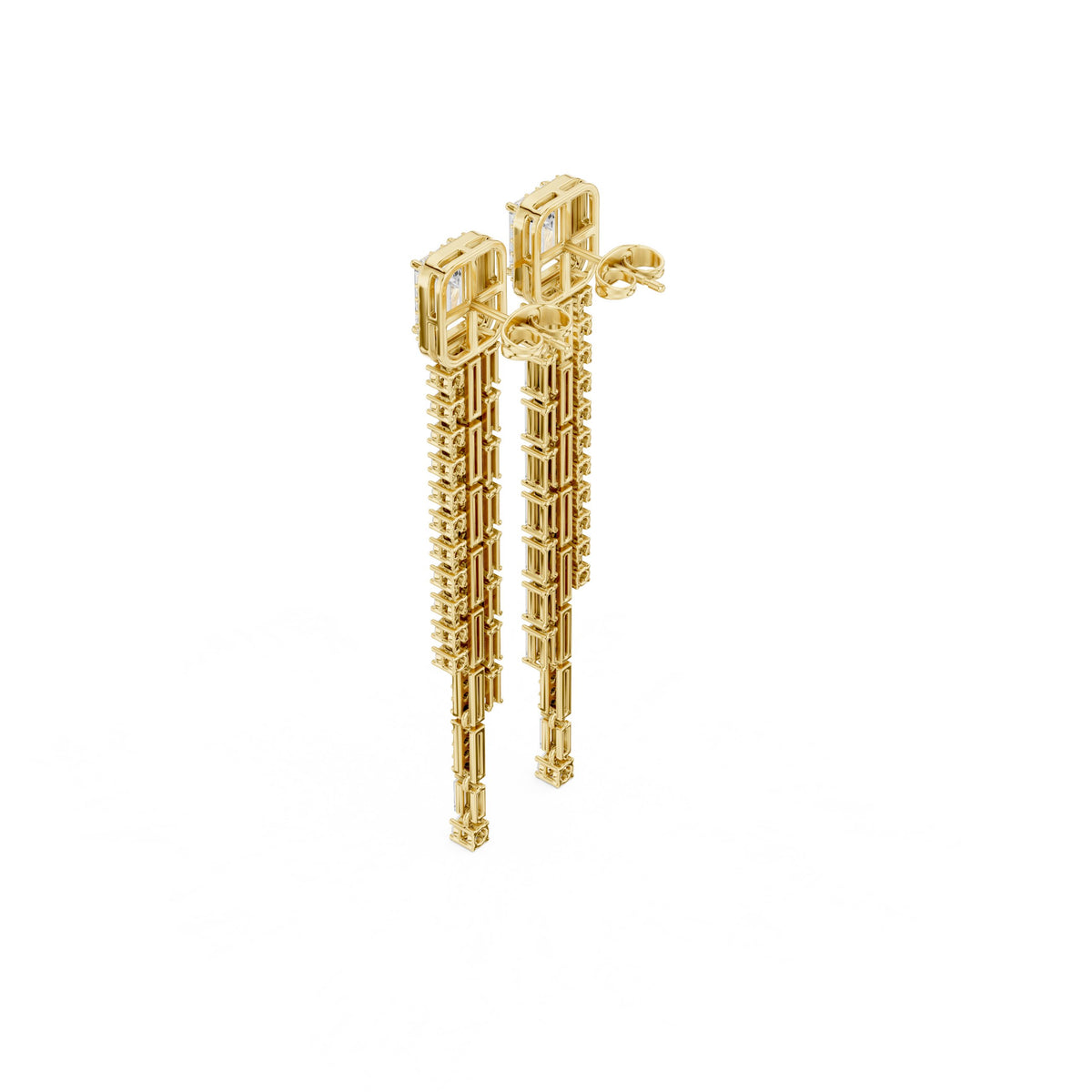 Emerald Cut Tassel Diamond Drop Earrings