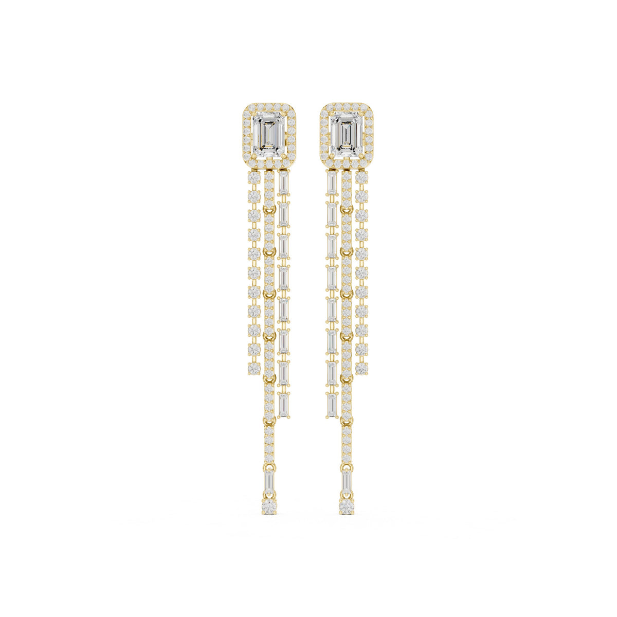أقراط متدلّية بأهداب وألماس إمرلد in Yellow Gold - VYKA Diamonds
