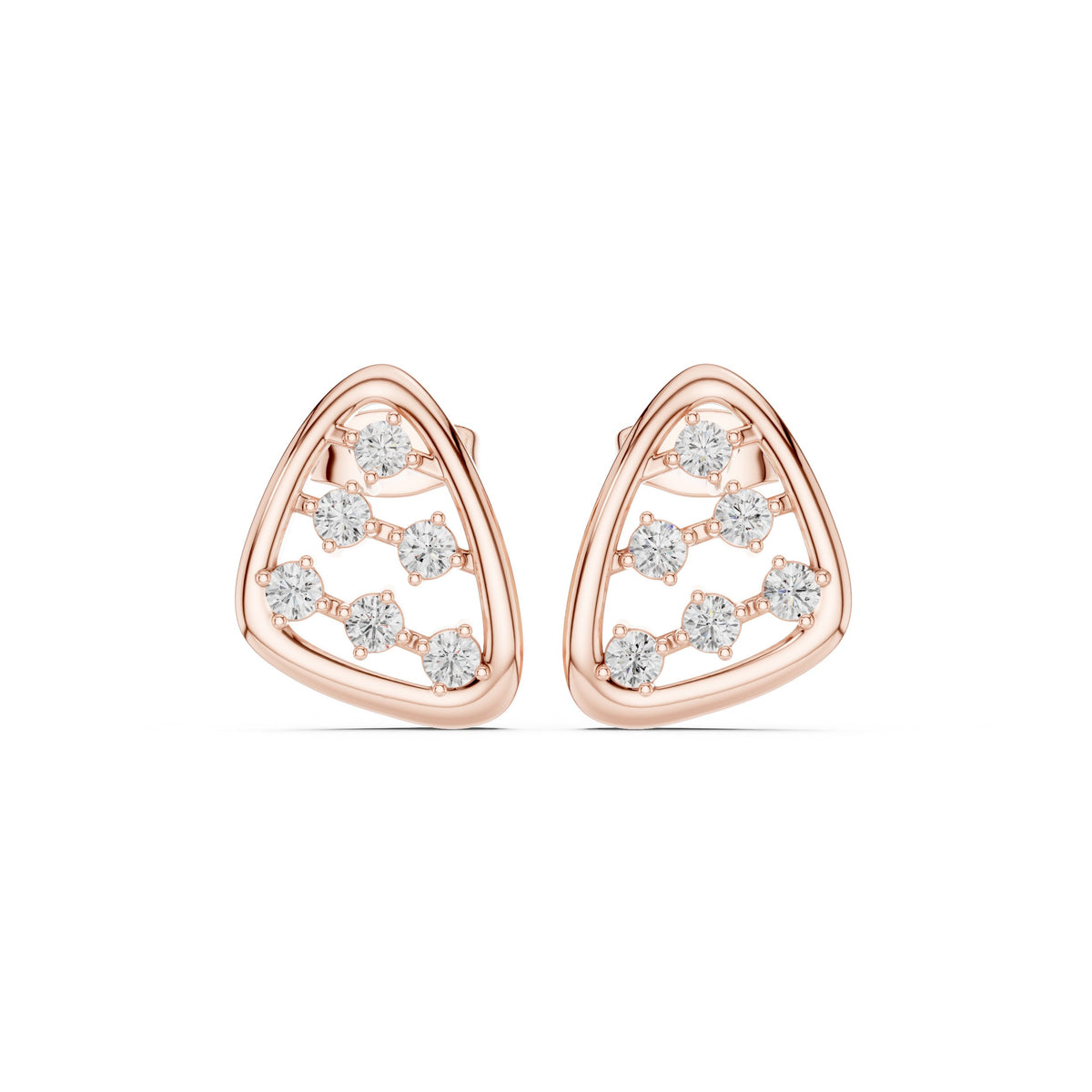 Trillion Frame Scatter Diamond Stud Earrings in Rose Gold - VYKA Diamonds