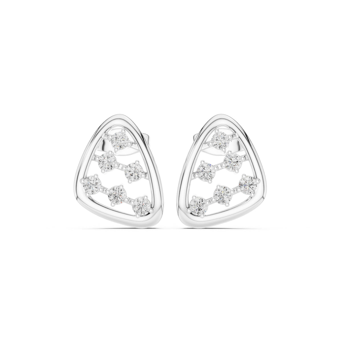 Trillion Frame Scatter Diamond Stud Earrings in White Gold - VYKA Diamonds