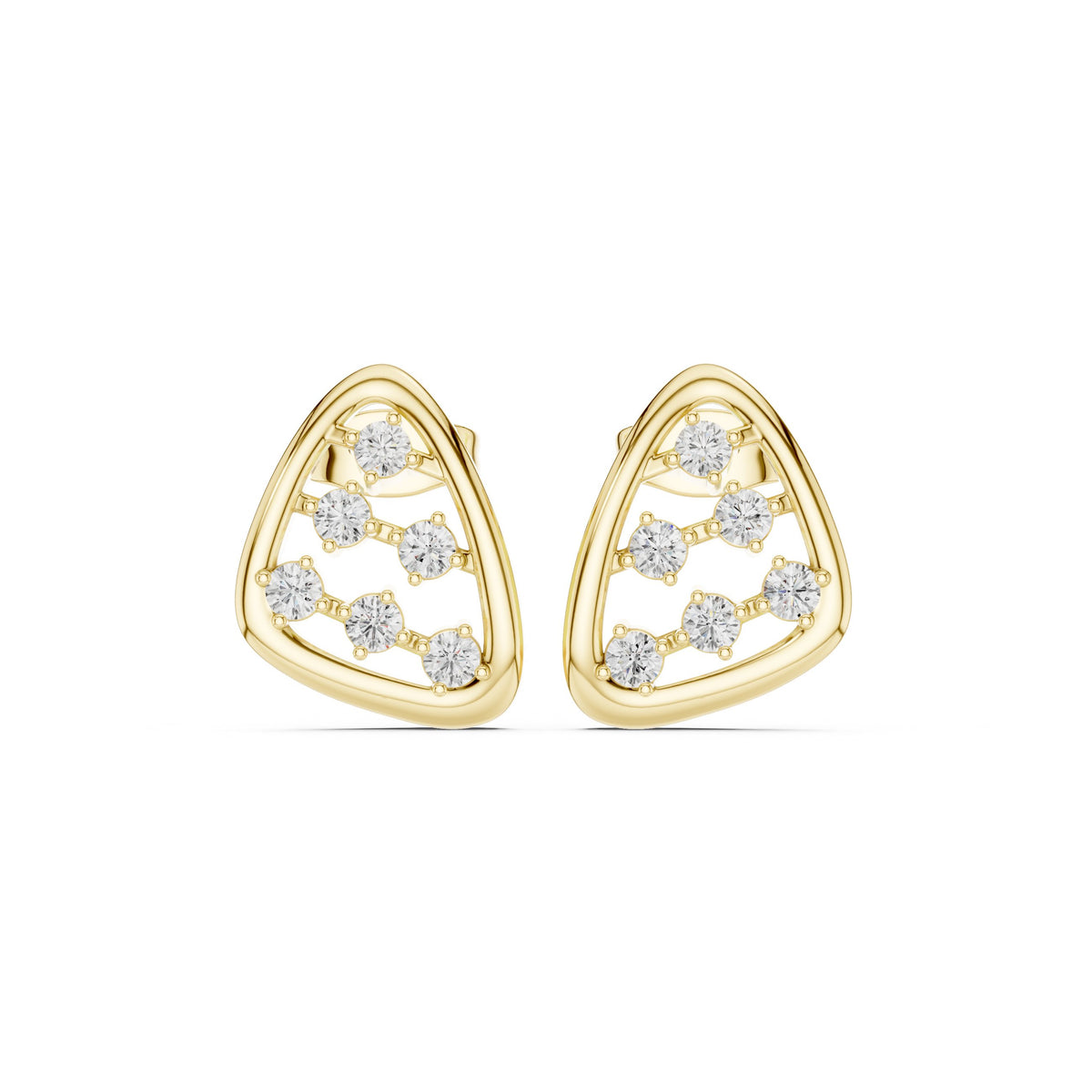 Trillion Frame Scatter Diamond Stud Earrings in Yellow Gold - VYKA Diamonds