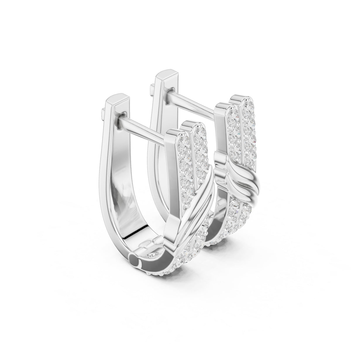 Twist Front Pave Diamond Huggie Earrings