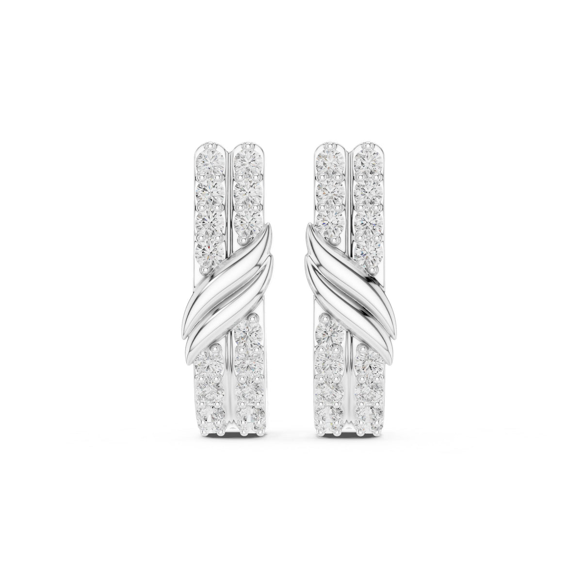 Twist Front Pave Diamond Huggie Earrings