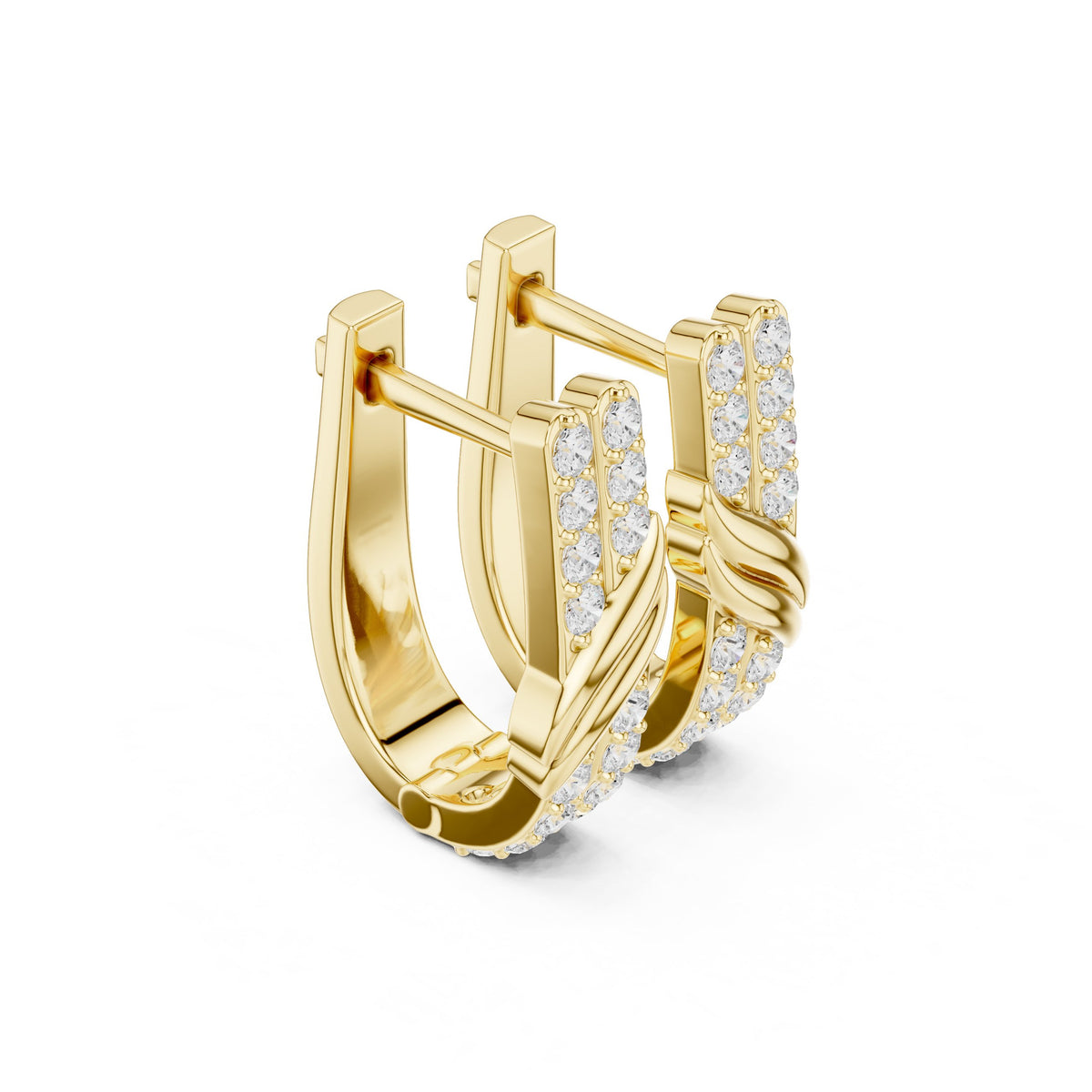Twist Front Pave Diamond Huggie Earrings