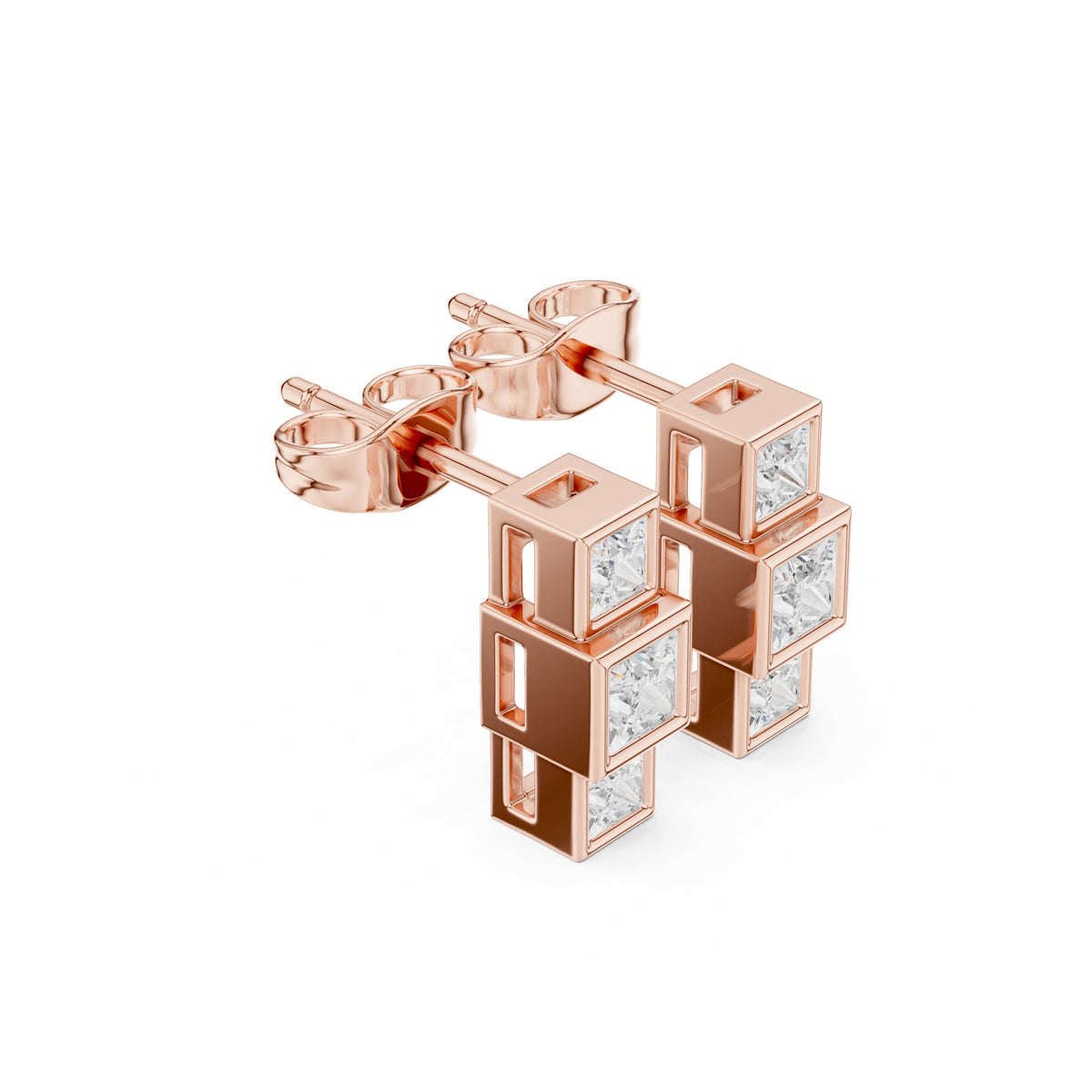Princess Bezel Set Diamond Stud Earrings