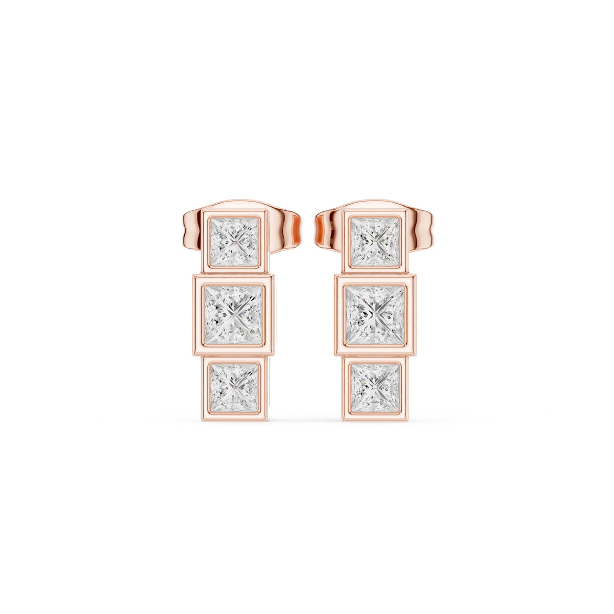 Princess Bezel Set Diamond Stud Earrings