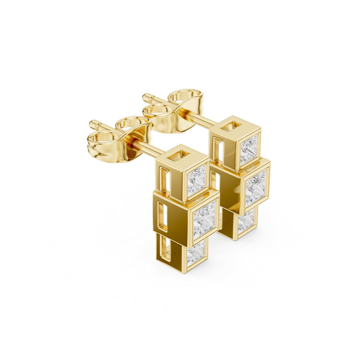Princess Bezel Set Diamond Stud Earrings