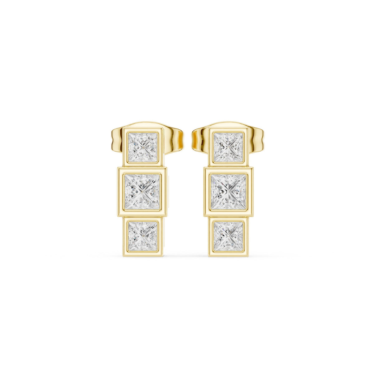 Princess Bezel Set Diamond Stud Earrings