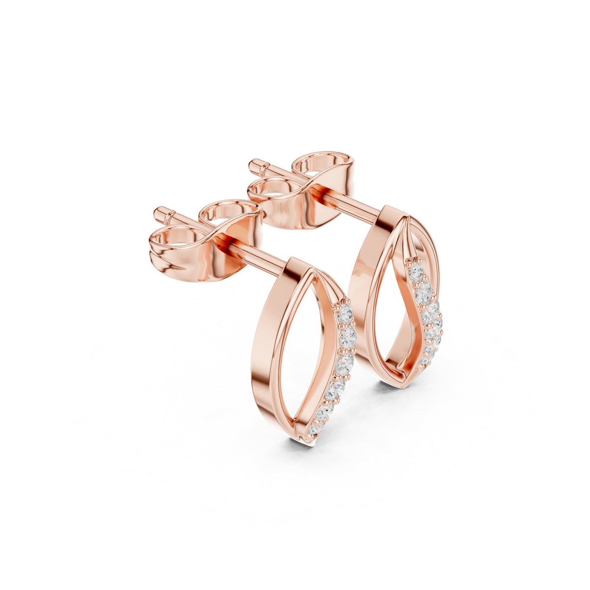 أقراط ألماس باڤيه بحلقة ماركيز مفتوحة in Rose Gold - VYKA Diamonds