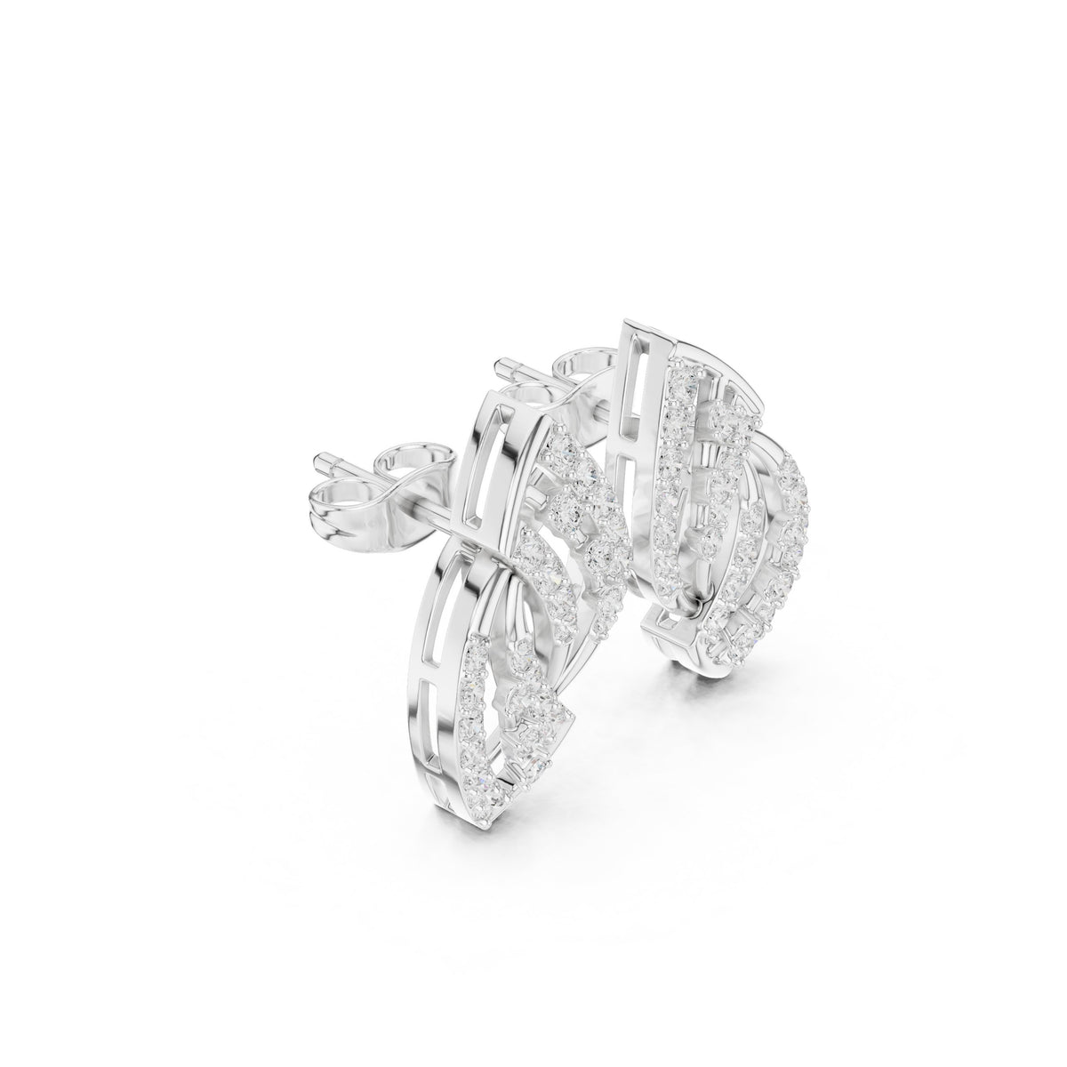 Layered Leaf Pave Diamond Stud Earrings