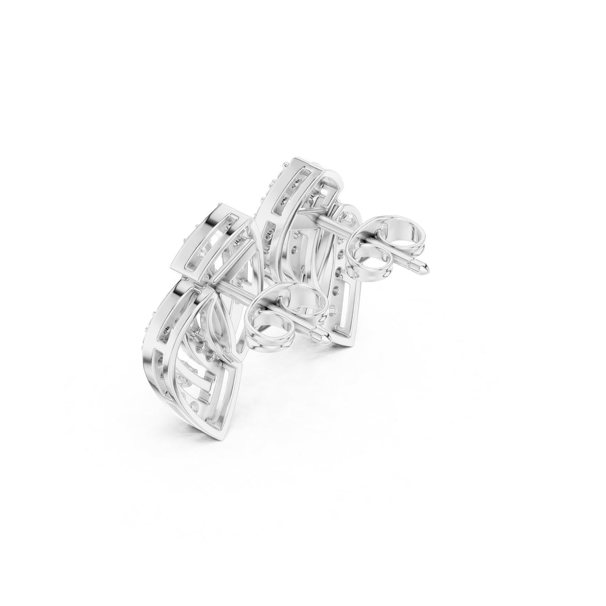 Layered Leaf Pave Diamond Stud Earrings