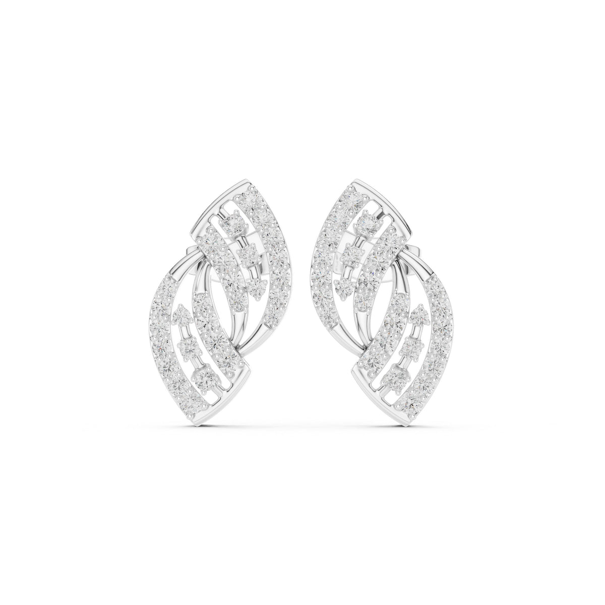 Layered Leaf Pave Diamond Stud Earrings