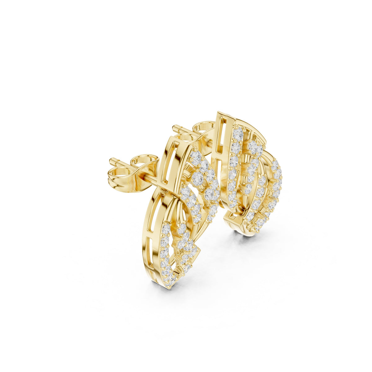 Layered Leaf Pave Diamond Stud Earrings
