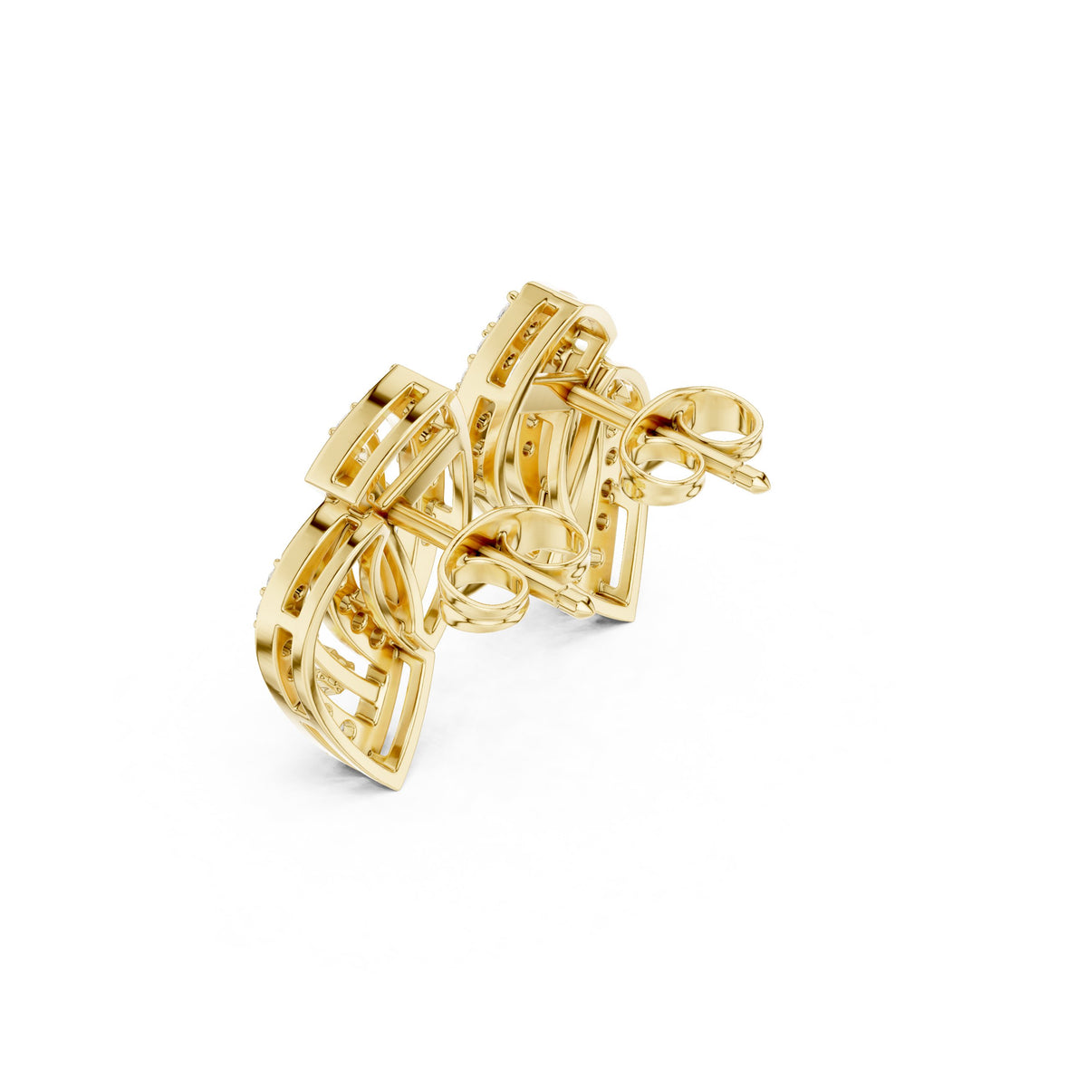 Layered Leaf Pave Diamond Stud Earrings