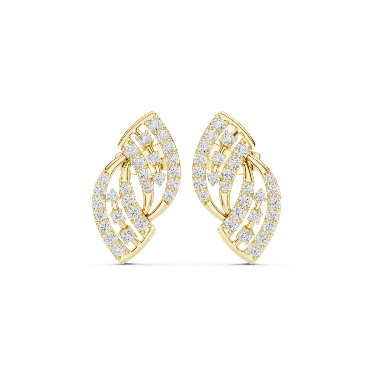 Layered Leaf Pave Diamond Stud Earrings